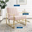 Maklaine Contemporary Channel Tufted Performance Velvet Armchair in Pink