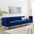 Maklaine 4-Seater Channel Tufted Performance Velvet Tufted Sofa in Navy