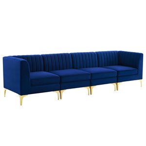 Maklaine 4-Seater Channel Tufted Performance Velvet Tufted Sofa in Navy