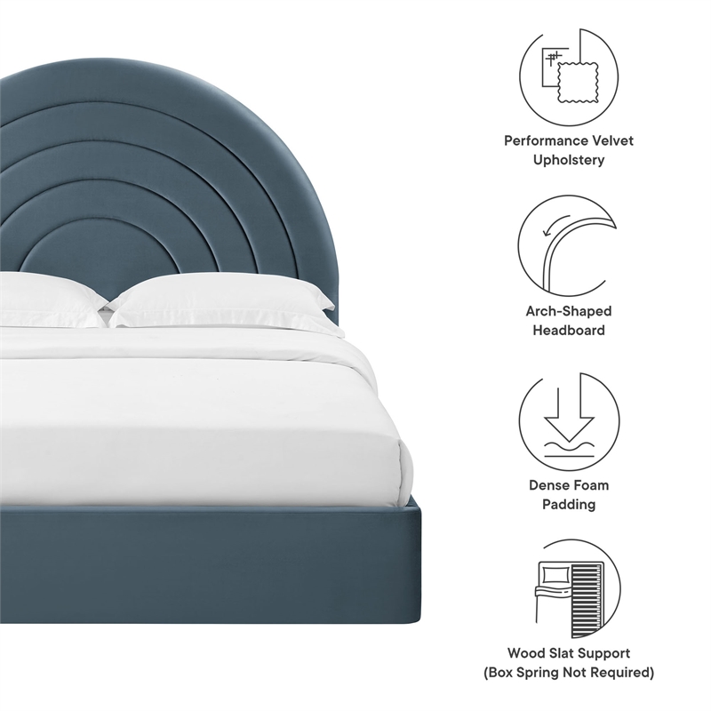 Maklaine Performance Velvet Upholstered Full Platform Bed in Cadet Blue