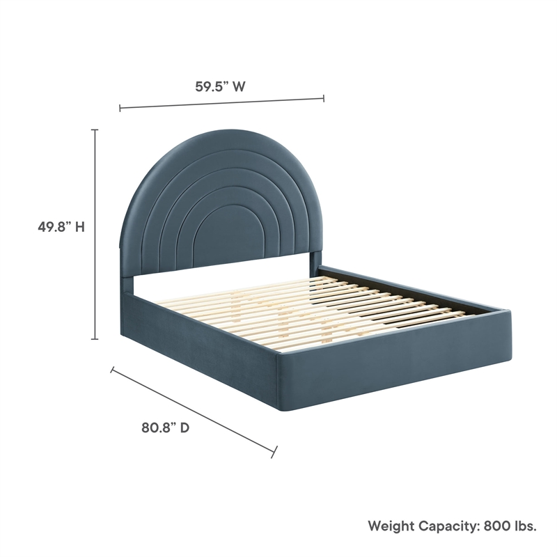 Maklaine Performance Velvet Upholstered Full Platform Bed in Cadet Blue