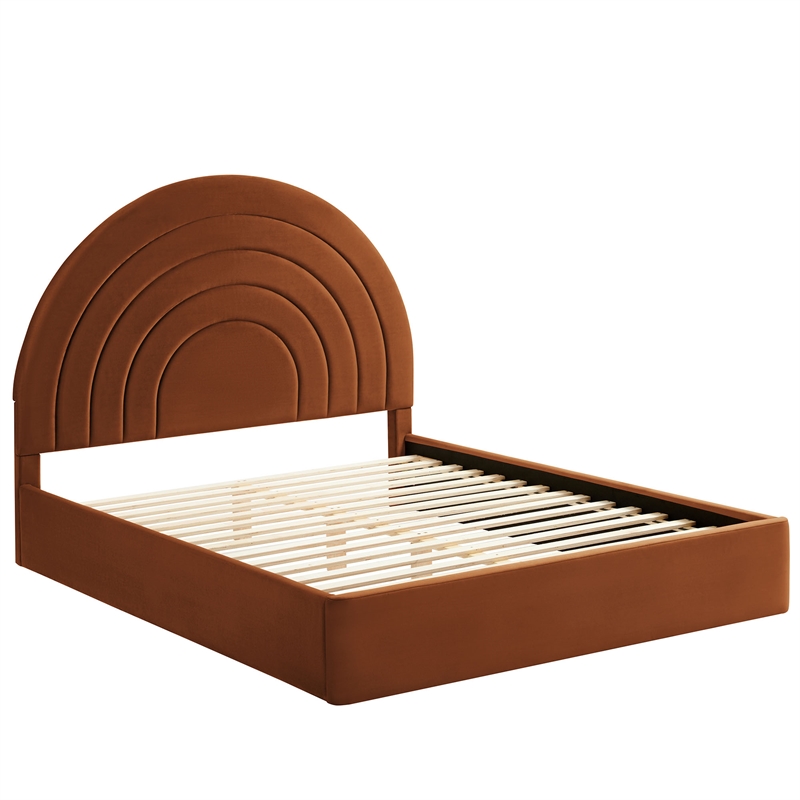 Maklaine Contemporary Performance Velvet Upholstered Full Platform Bed in Rust