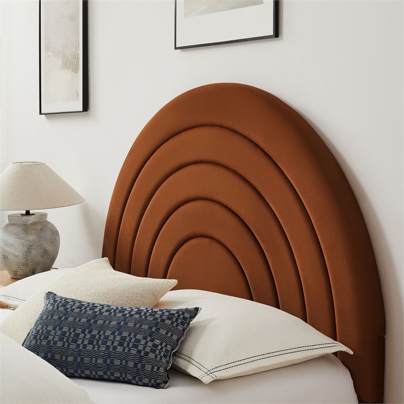 Maklaine Contemporary Performance Velvet Upholstered Full Platform Bed in Rust