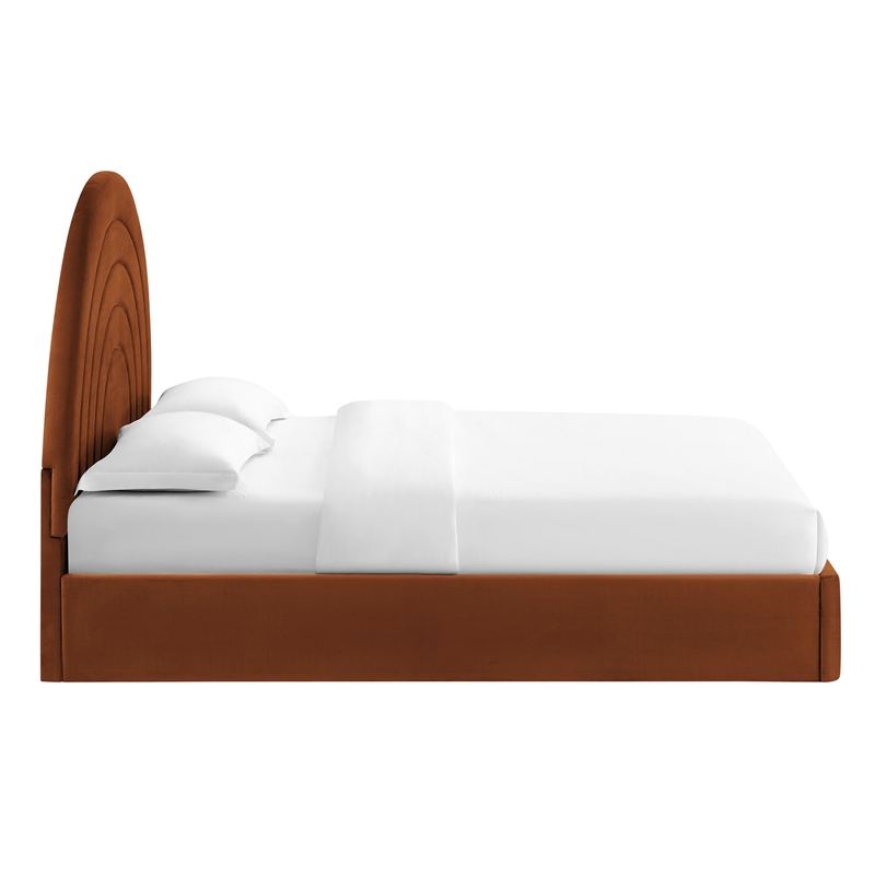 Maklaine Contemporary Performance Velvet Upholstered Full Platform Bed in Rust