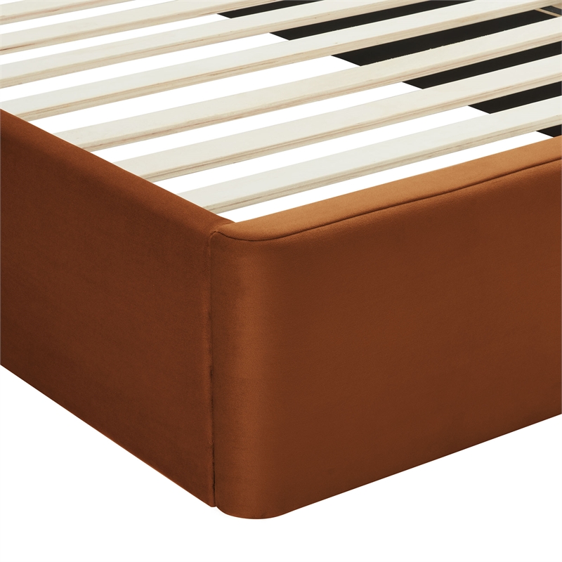 Maklaine Contemporary Performance Velvet Upholstered Full Platform Bed in Rust
