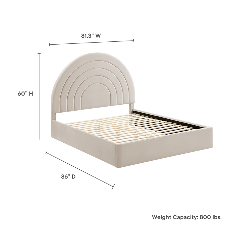 Maklaine Contemporary Performance Velvet Upholstered King Platform Bed in Almond