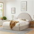 Maklaine Contemporary Performance Velvet Upholstered King Platform Bed in Almond