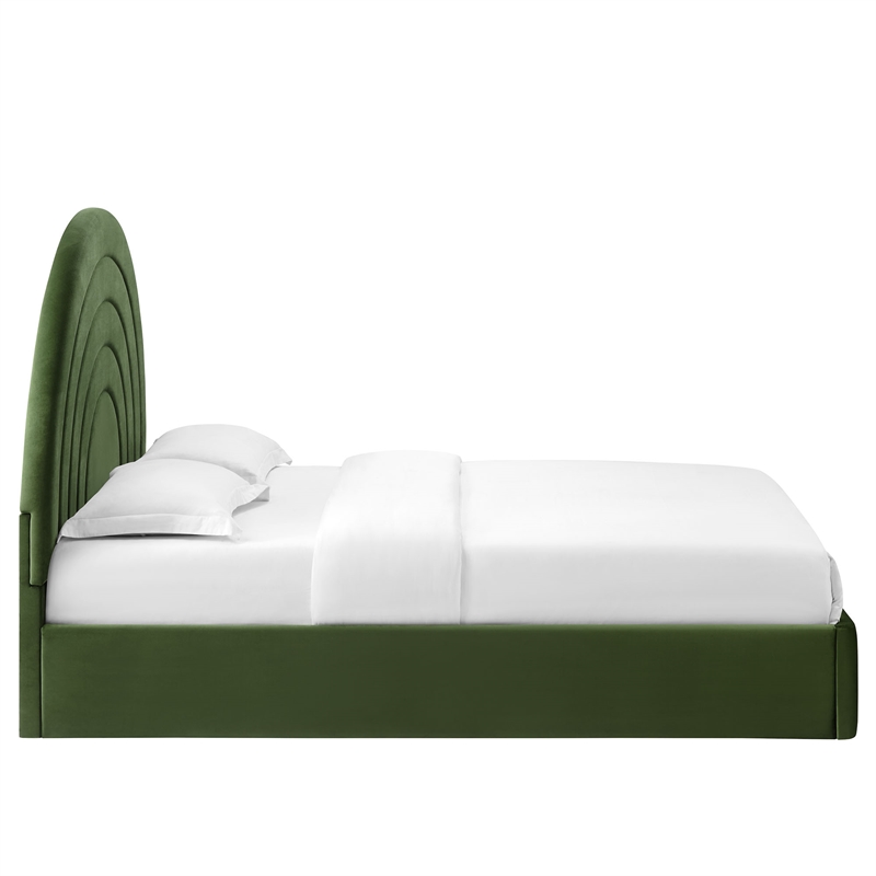 Maklaine Performance Velvet Upholstered King Platform Bed in Moss Green