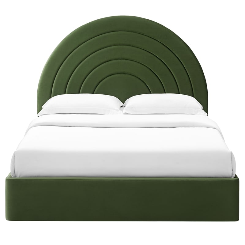 Maklaine Performance Velvet Upholstered King Platform Bed in Moss Green