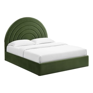 Maklaine Performance Velvet Upholstered King Platform Bed in Moss Green