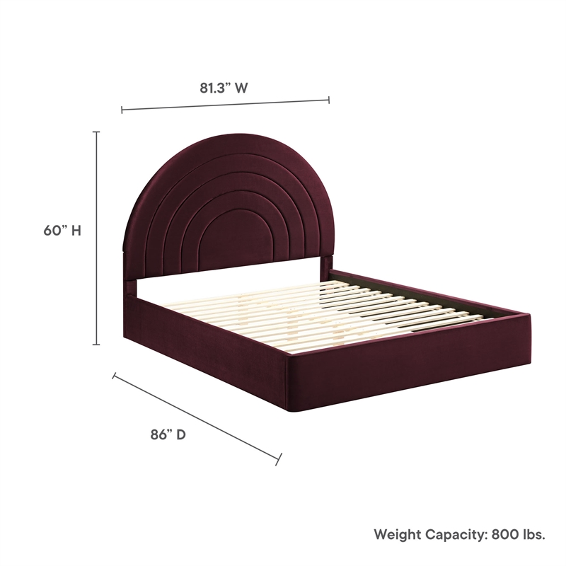 Maklaine Performance Velvet Upholstered King Platform Bed in Mulberry