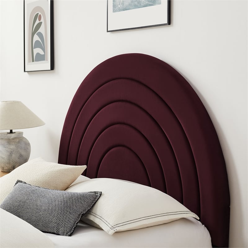 Maklaine Performance Velvet Upholstered King Platform Bed in Mulberry