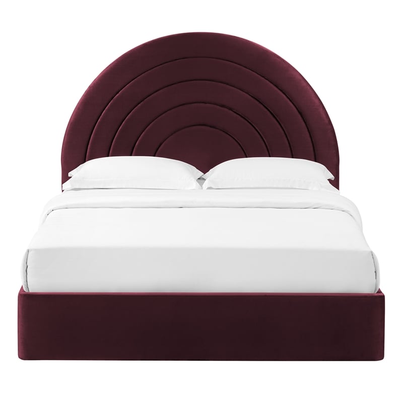 Maklaine Performance Velvet Upholstered King Platform Bed in Mulberry