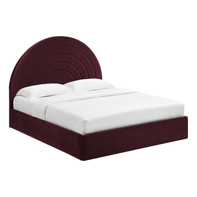 Maklaine Performance Velvet Upholstered King Platform Bed in Mulberry