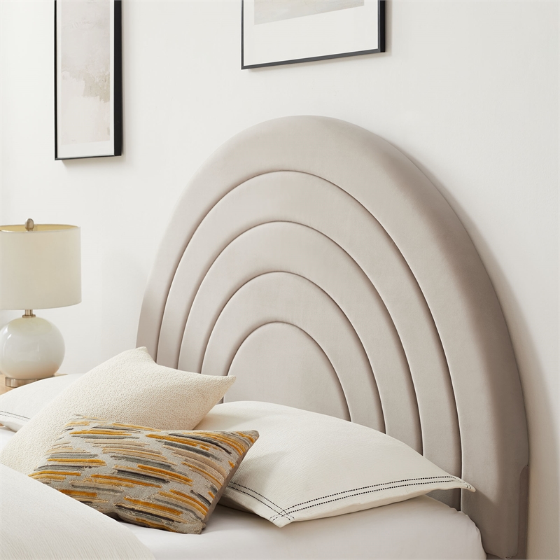 Maklaine Performance Velvet Upholstered Queen Platform Bed in Almond