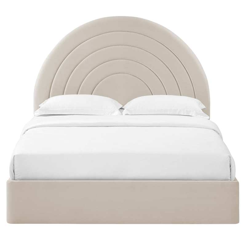 Maklaine Performance Velvet Upholstered Queen Platform Bed in Almond