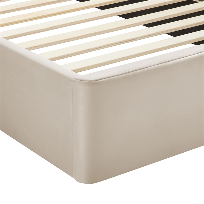 Maklaine Performance Velvet Upholstered Queen Platform Bed in Almond