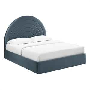 Maklaine Performance Velvet Upholstered Queen Platform Bed in Cadet Blue