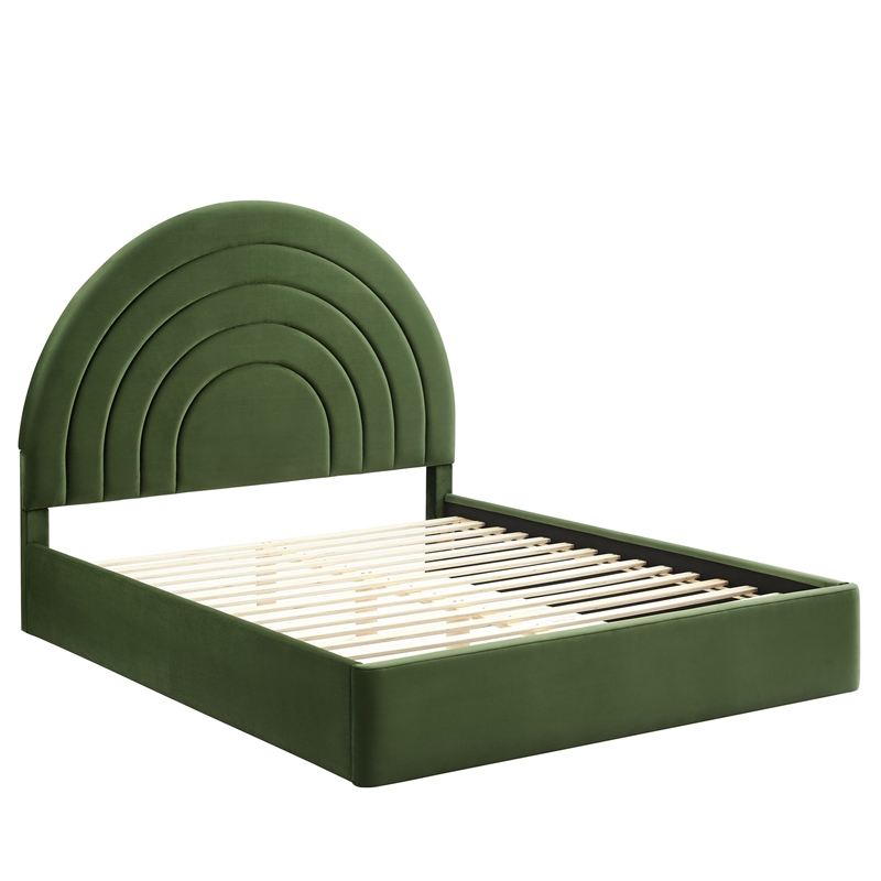 Maklaine Performance Velvet Upholstered Queen Platform Bed in Moss Green