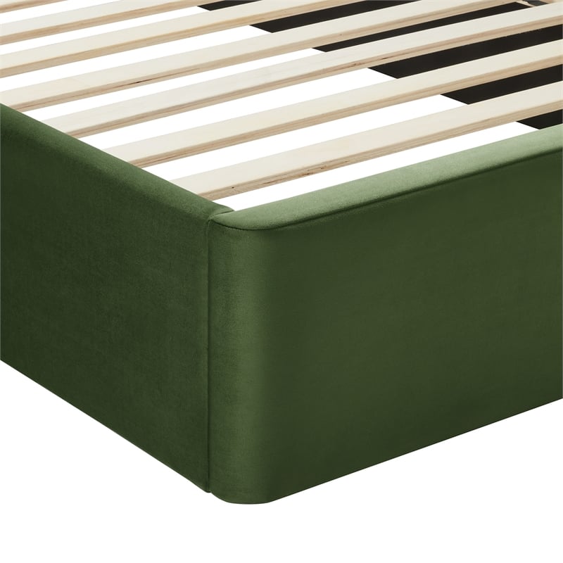 Maklaine Performance Velvet Upholstered Queen Platform Bed in Moss Green