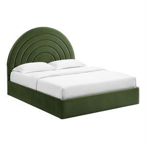 Maklaine Performance Velvet Upholstered Queen Platform Bed in Moss Green