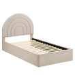 Maklaine Contemporary Performance Velvet Upholstered Twin Platform Bed in Almond