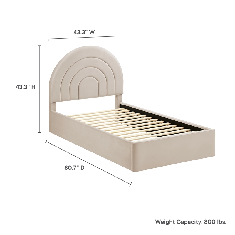 Maklaine Contemporary Performance Velvet Upholstered Twin Platform Bed in Almond