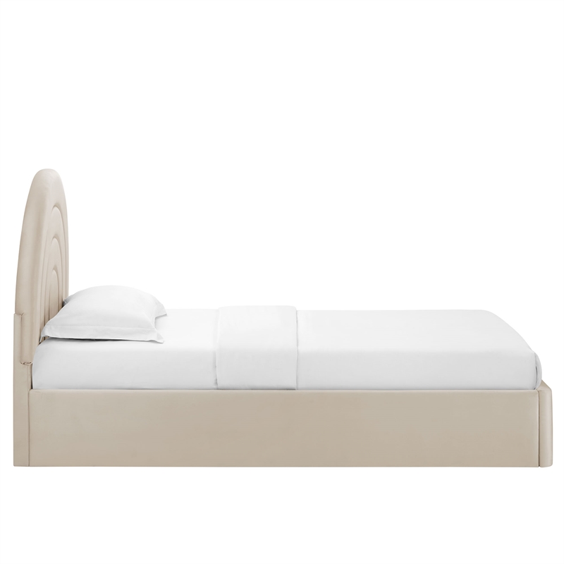 Maklaine Contemporary Performance Velvet Upholstered Twin Platform Bed in Almond