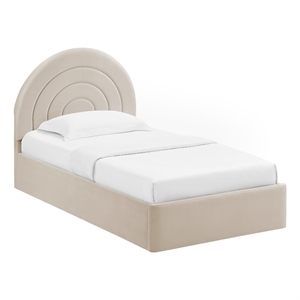 Maklaine Contemporary Performance Velvet Upholstered Twin Platform Bed in Almond