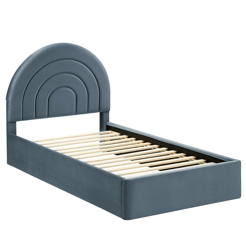 Maklaine Performance Velvet Upholstered Twin Platform Bed in Cadet Blue