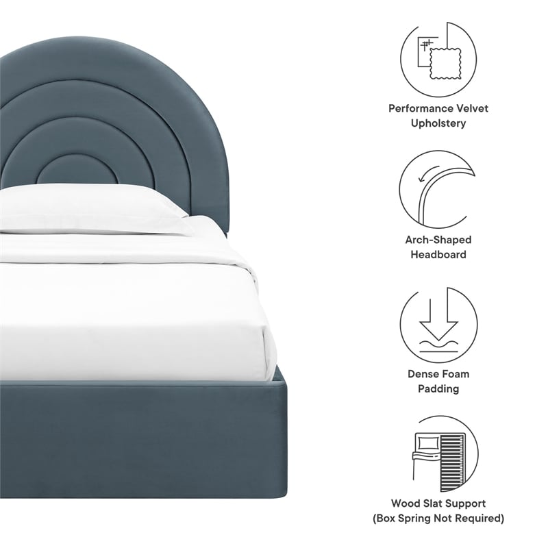 Maklaine Performance Velvet Upholstered Twin Platform Bed in Cadet Blue