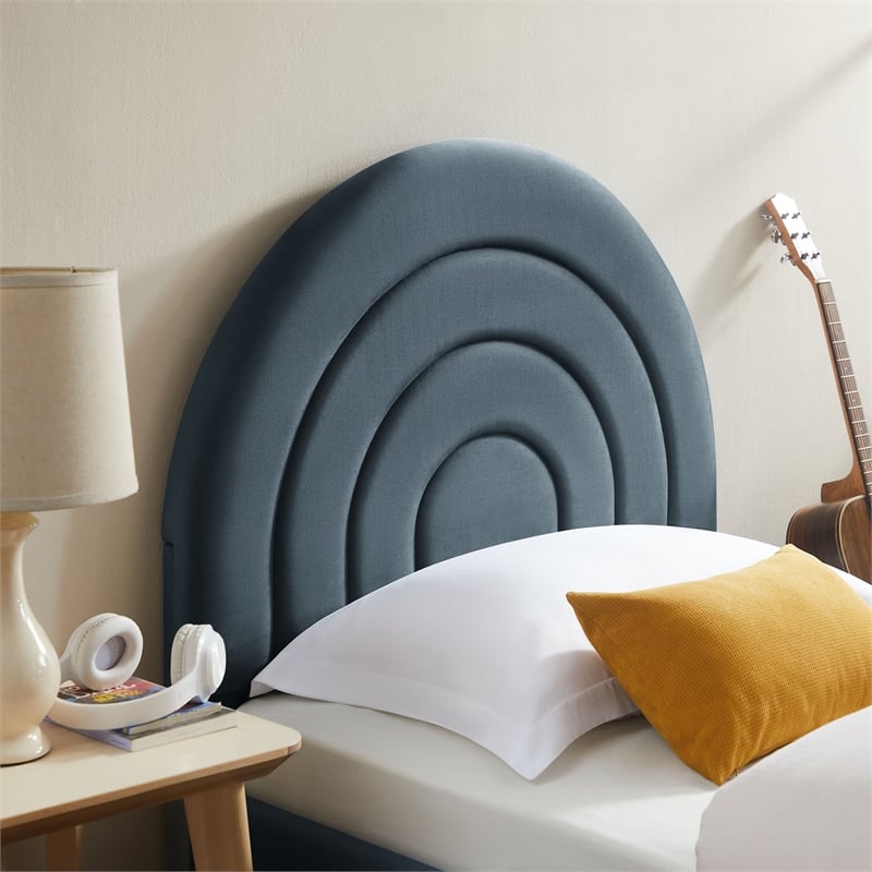 Maklaine Performance Velvet Upholstered Twin Platform Bed in Cadet Blue