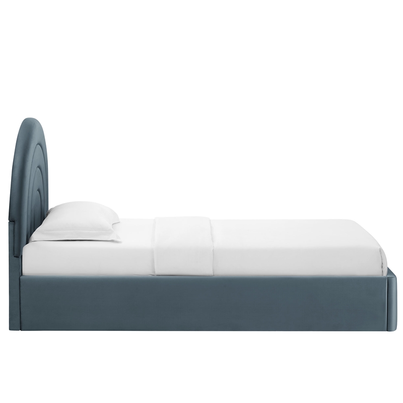 Maklaine Performance Velvet Upholstered Twin Platform Bed in Cadet Blue