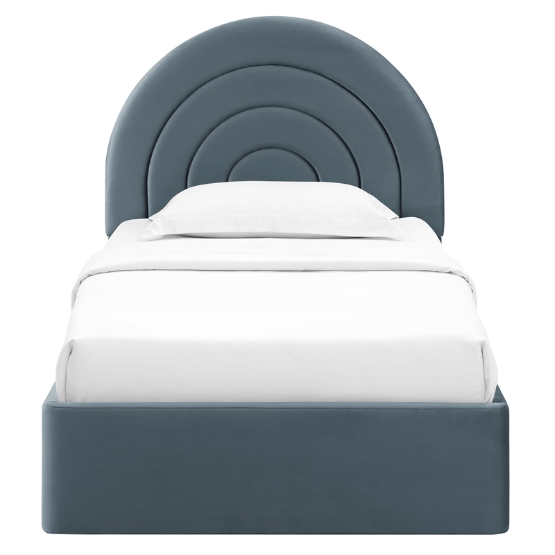 Maklaine Performance Velvet Upholstered Twin Platform Bed in Cadet Blue