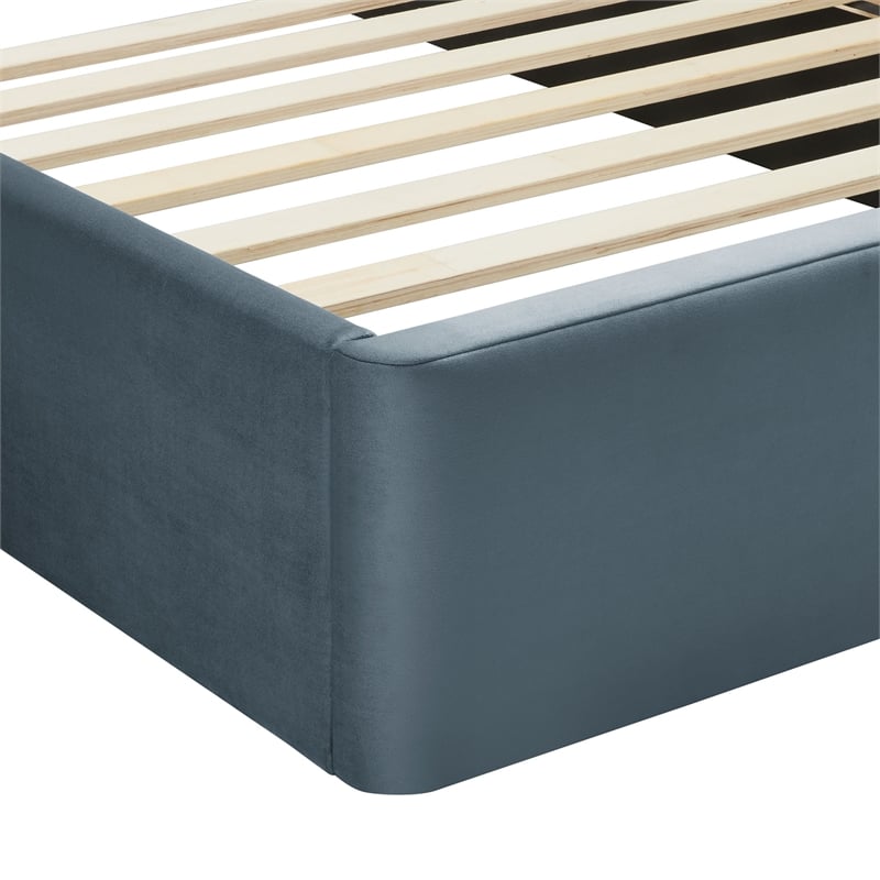 Maklaine Performance Velvet Upholstered Twin Platform Bed in Cadet Blue