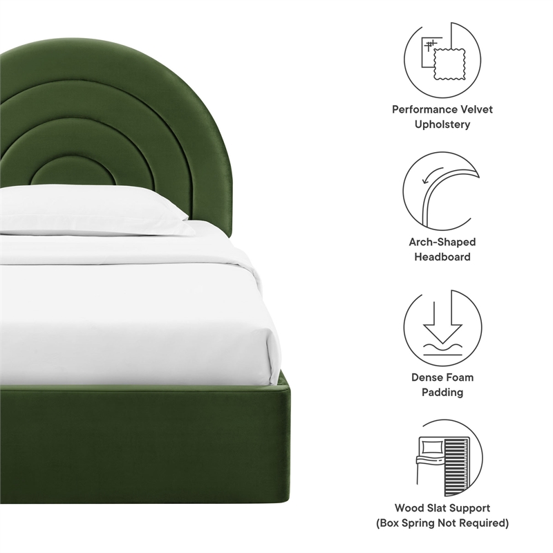 Maklaine Performance Velvet Upholstered Twin Platform Bed in Moss Green