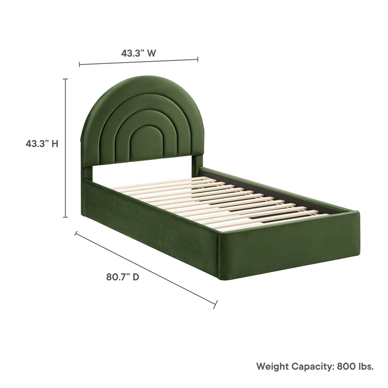 Maklaine Performance Velvet Upholstered Twin Platform Bed in Moss Green