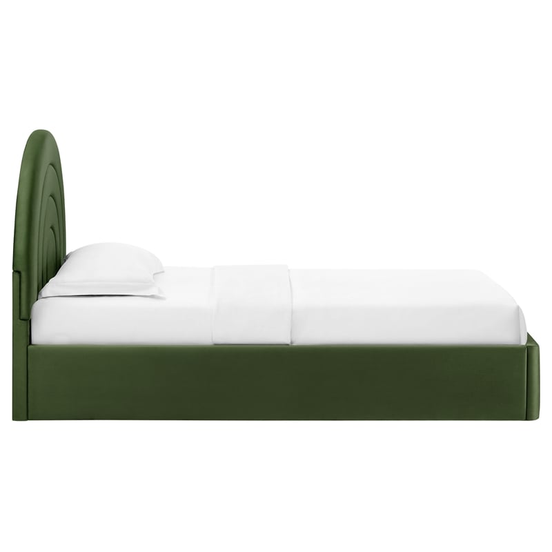 Maklaine Performance Velvet Upholstered Twin Platform Bed in Moss Green