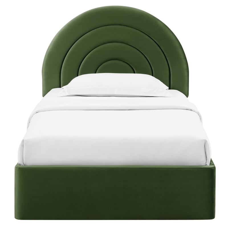 Maklaine Performance Velvet Upholstered Twin Platform Bed in Moss Green