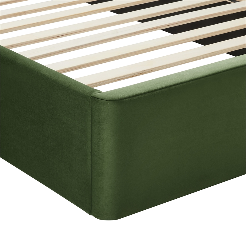 Maklaine Performance Velvet Upholstered Twin Platform Bed in Moss Green