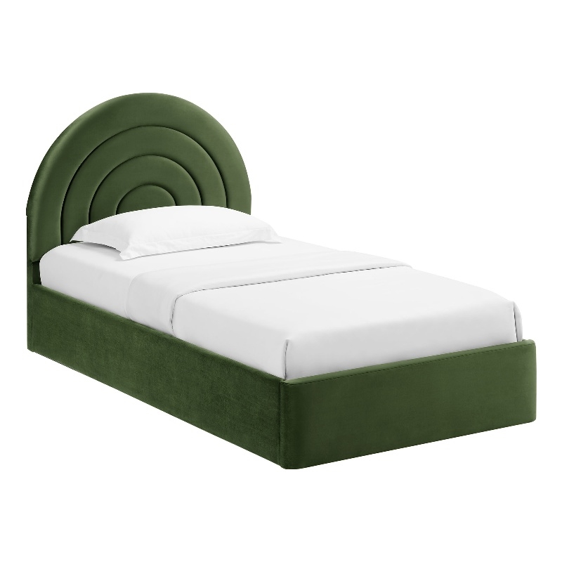 Maklaine Performance Velvet Upholstered Twin Platform Bed in Moss Green