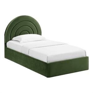 Maklaine Performance Velvet Upholstered Twin Platform Bed in Moss Green