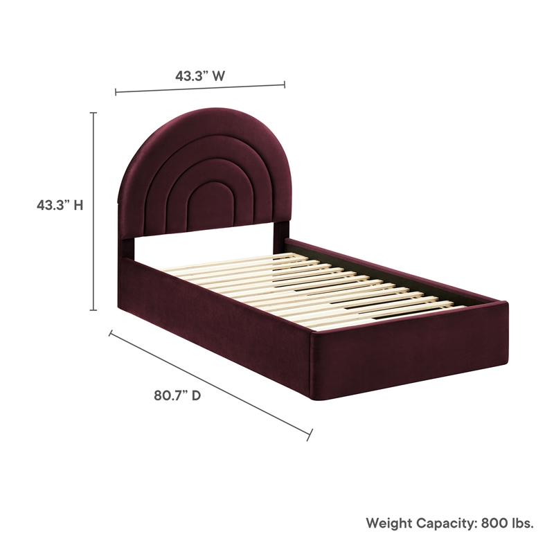 Maklaine Performance Velvet Upholstered Twin Platform Bed in Mulberry