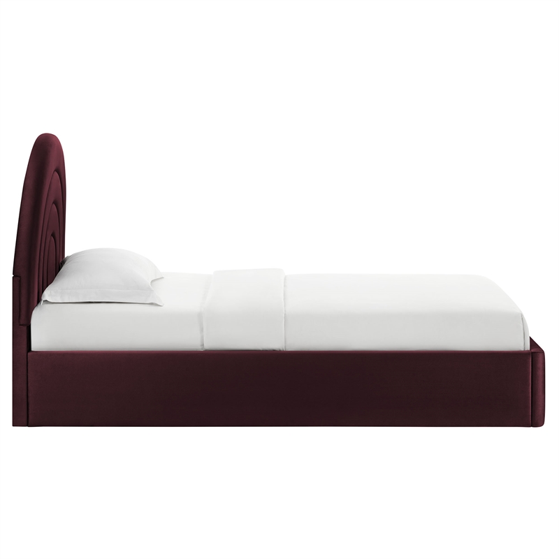 Maklaine Performance Velvet Upholstered Twin Platform Bed in Mulberry