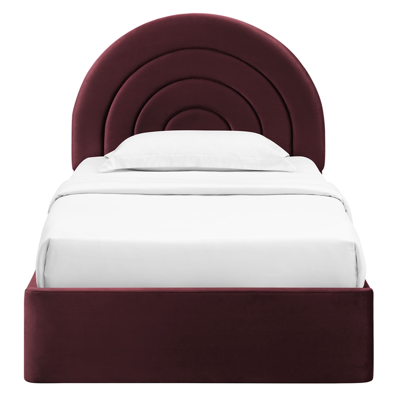 Maklaine Performance Velvet Upholstered Twin Platform Bed in Mulberry