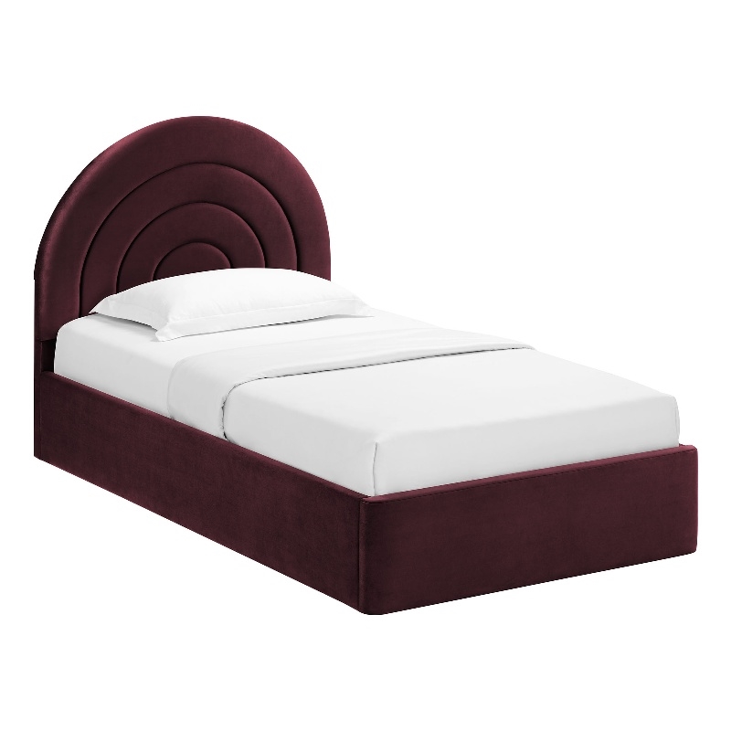 Maklaine Performance Velvet Upholstered Twin Platform Bed in Mulberry