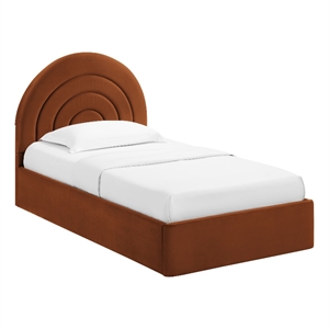 Maklaine Contemporary Performance Velvet Upholstered Twin Platform Bed in Rust