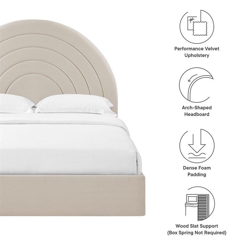 Maklaine Contemporary Performance Velvet Upholstered Full Platform Bed in Almond