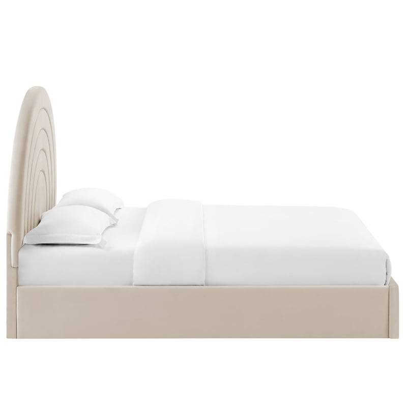 Maklaine Contemporary Performance Velvet Upholstered Full Platform Bed in Almond