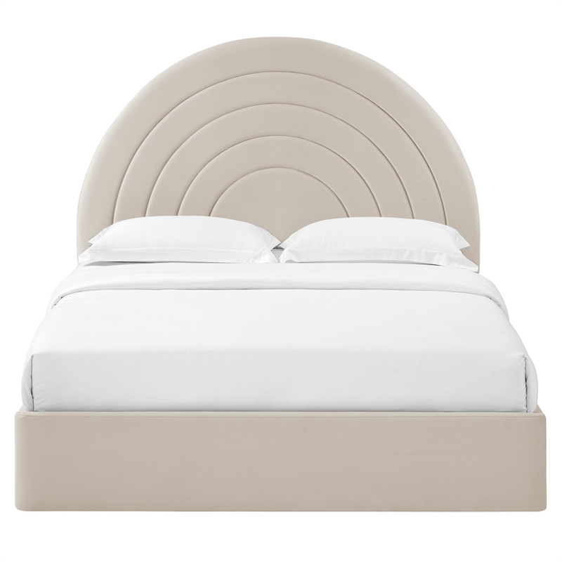 Maklaine Contemporary Performance Velvet Upholstered Full Platform Bed in Almond